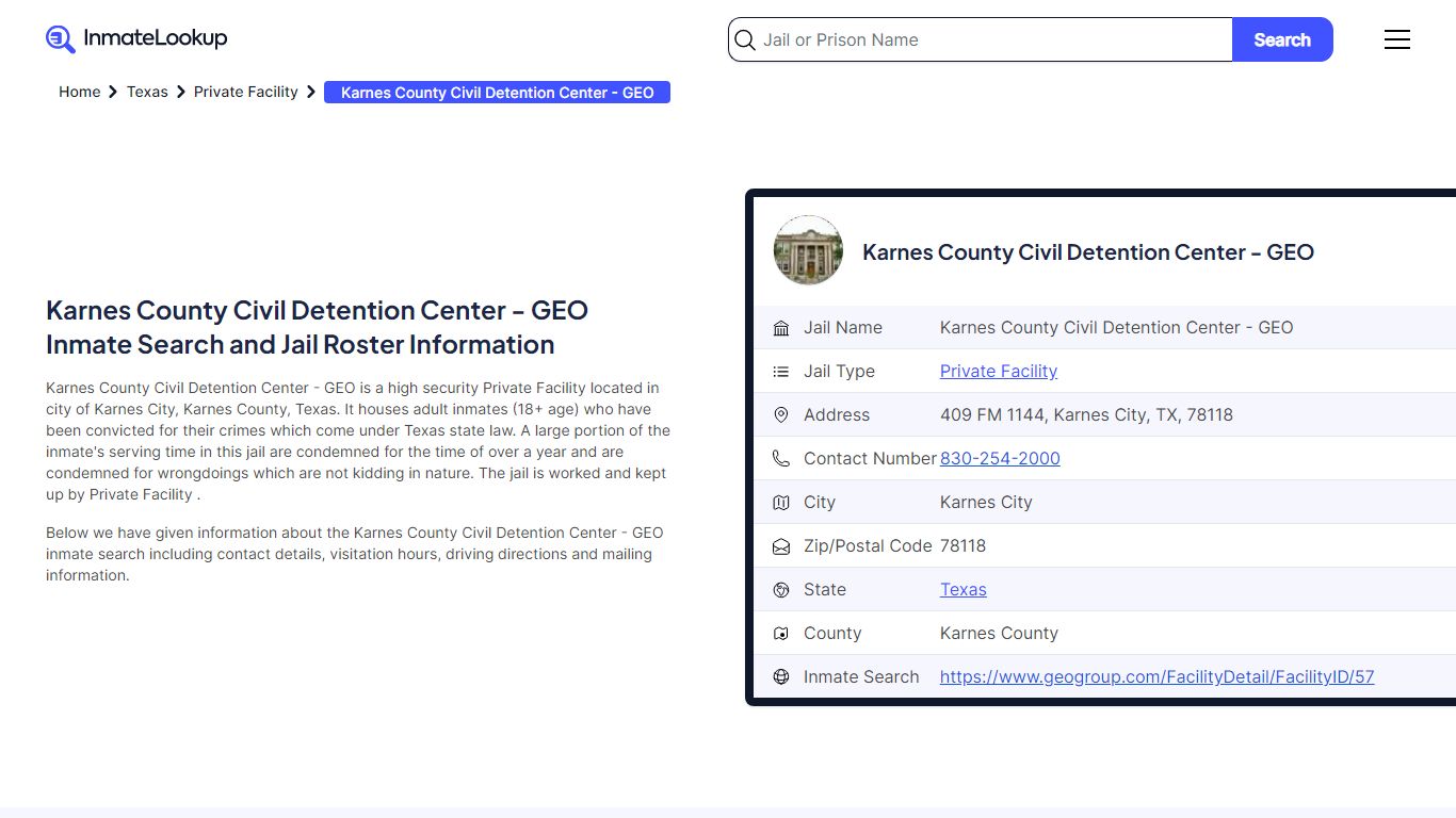 Karnes County Civil Detention Center - GEO Inmate Search - Inmate Lookup